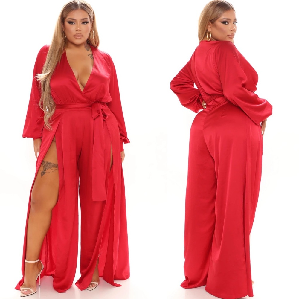 Fashion nova satin red jumpsuit plus size 1x